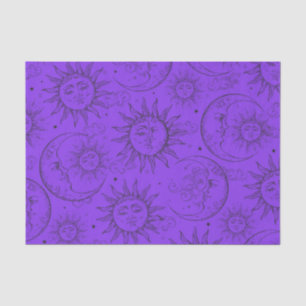 Papel De Seda Magia Roxa Vintage Sol Lua Estrelas Celestiais