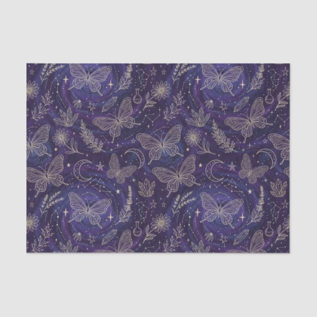 Papel De Seda Magic Celestial Garden with Butterflies, Lavender (Frente )