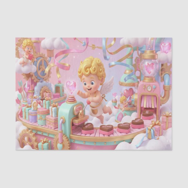 Papel De Seda Magical 3D Cupid’s Valentine Gift Factory Scene (Frente )