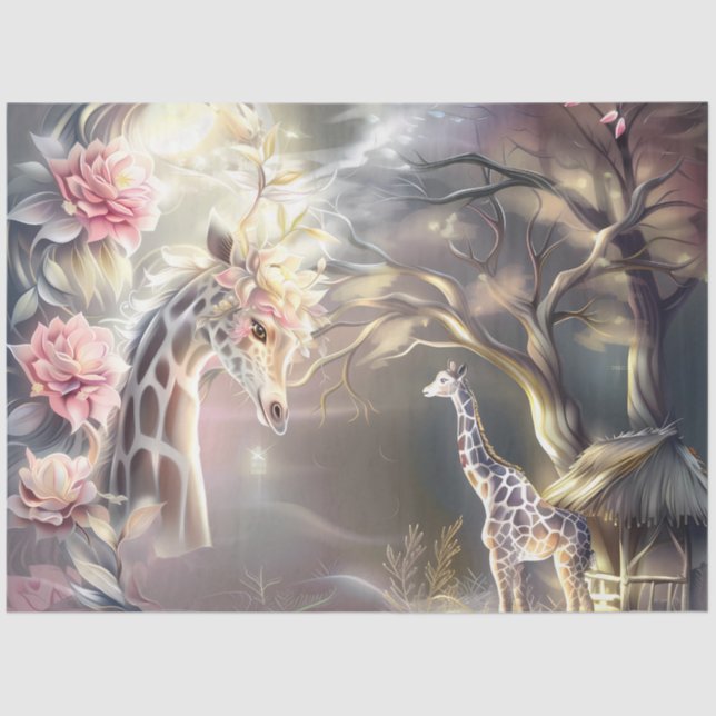 Papel De Seda Magical Elegant  Floral Giraffe Decoupage  (Frente )