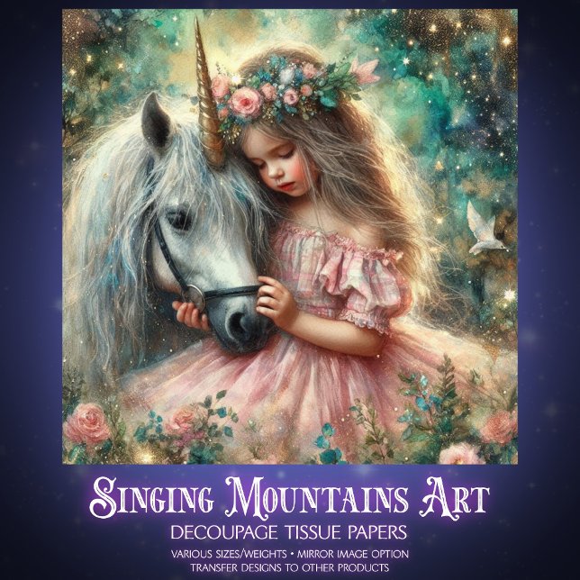 Papel De Seda Magical Unicorn And Girl Friendship Decoupage  (Criador carregado)