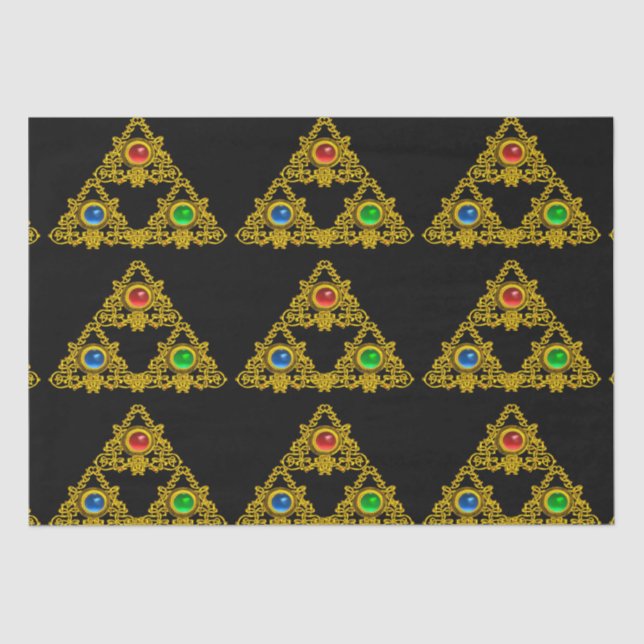 PAPEL DE SEDA MÁGICO ELFIC TALISMAN, TRIÂNGULO DOURADO PRETO,GEM (Frente )
