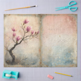 Papel De Seda Magnólia de Primavera em Flor em Aquarela