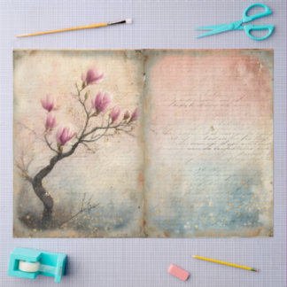 Papel De Seda Magnólia de Primavera em Flor em Aquarela
