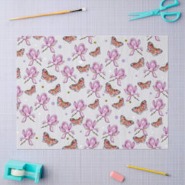 Papel De Seda Magnólia e borboletas, padrão de aquarela
