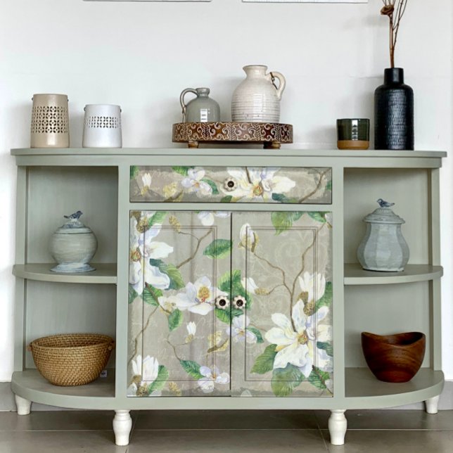 Papel De Seda Magnolia Floral Farmhouse Cinza Ephemera Decoupage (Criador carregado)