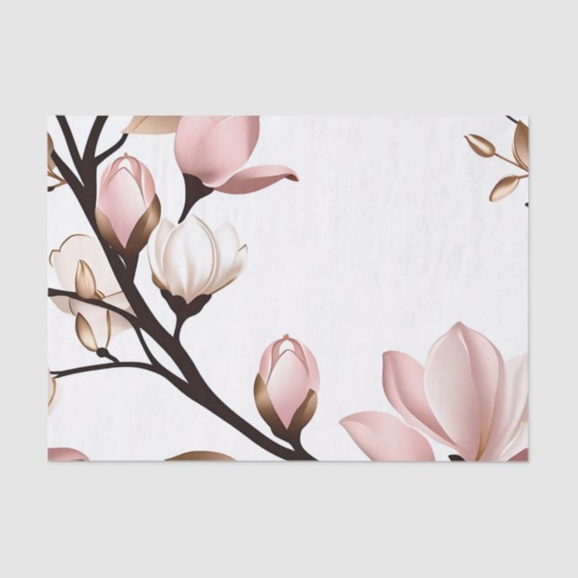 Papel De Seda Magnolia Rosa Esmagada em Branco (Frente )
