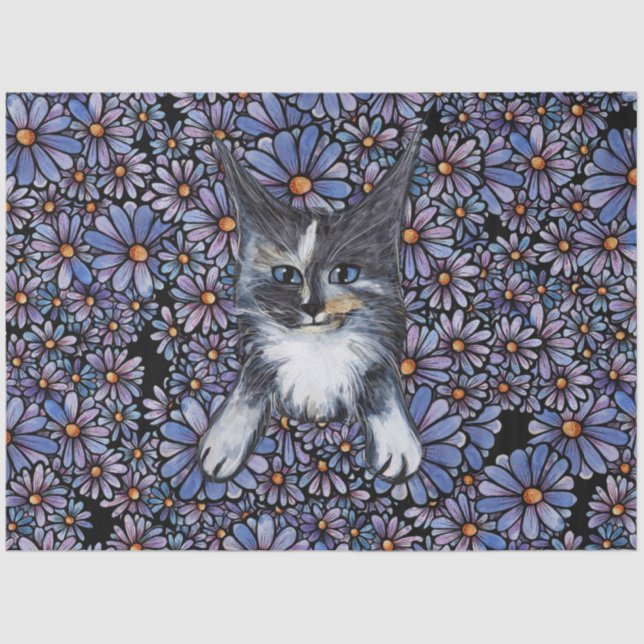 Papel De Seda Maine Coon Dilute Calico Cat Purple Daisy (Frente )
