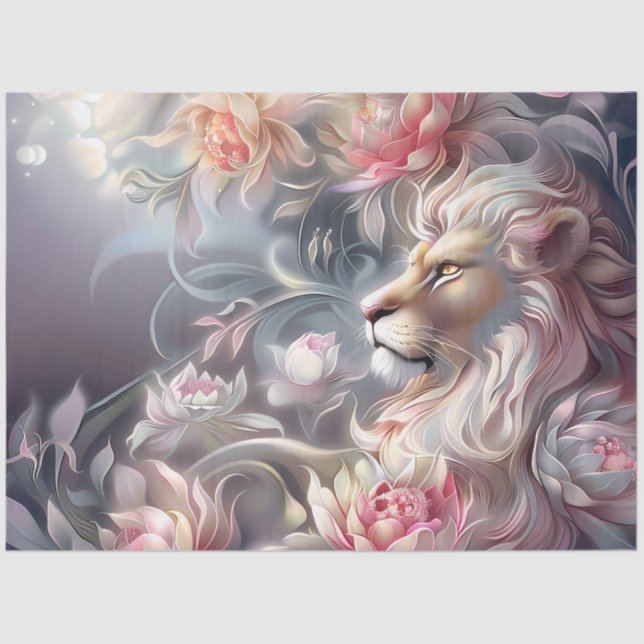 Papel De Seda Majestic Elegant  Floral Lion Head Decoupage  (Frente )