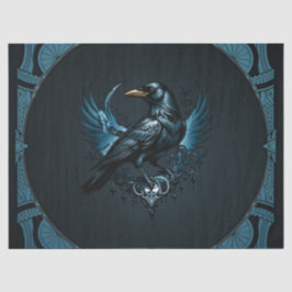 Papel De Seda Majestosa raven negra sentada sobre um ornamentado