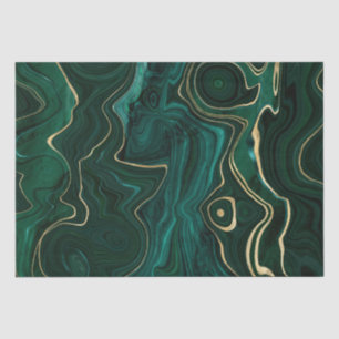 Papel De Seda Malacite Verde Escuro e Veios de Folha de Ouro em