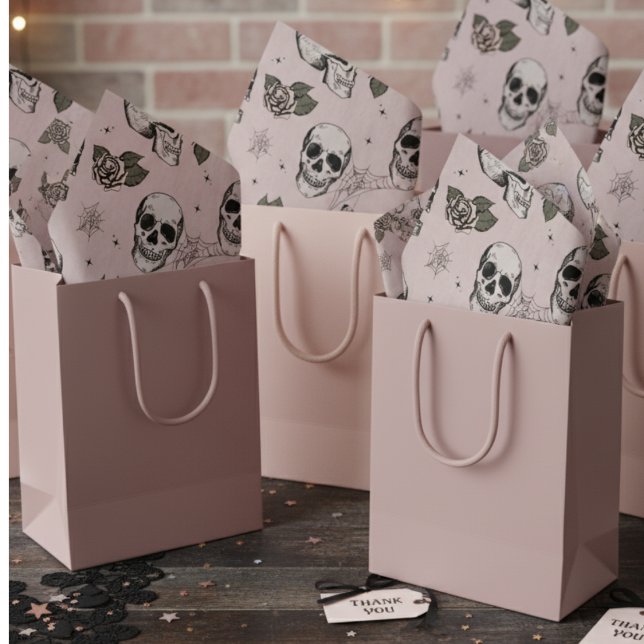 Papel De Seda Maleável, Blush, Cor-de-rosa, Pequeno Casco, (Blush Pink Gothic Halloween Vintage Floral Skull Tissue Paper. Flowers & Skull Chic Pattern For Her)