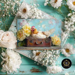 Papel De Seda Maleta Marrom Vintage Galinha de Páscoa Decoupage 