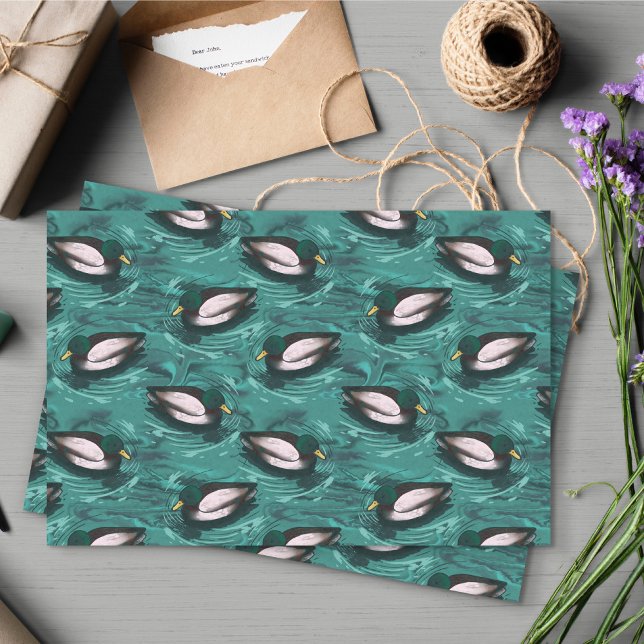 Papel De Seda Mallards Nadando no Padrão de Água (Mallard Pattern Tissue Paper)
