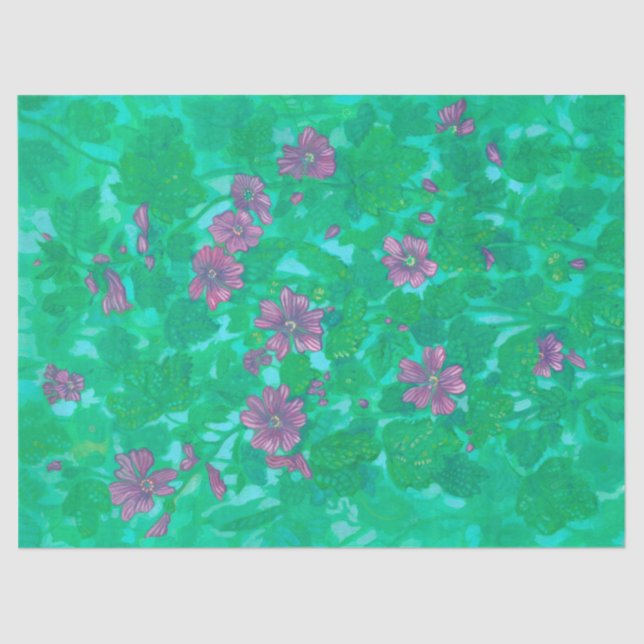 Papel De Seda Mallow Bloom, Malva Flores de Verão Pintura Floral (Frente )