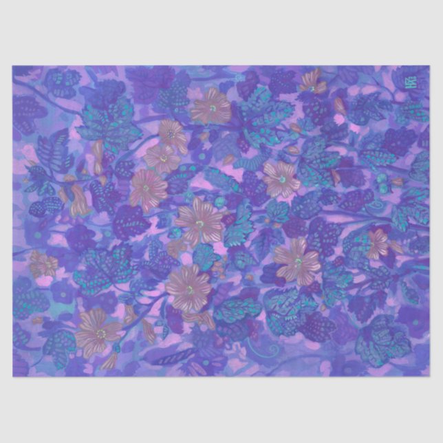 Papel De Seda Mallow Bloom, Malva Flowers Purpl de Pintura Flora (Frente )