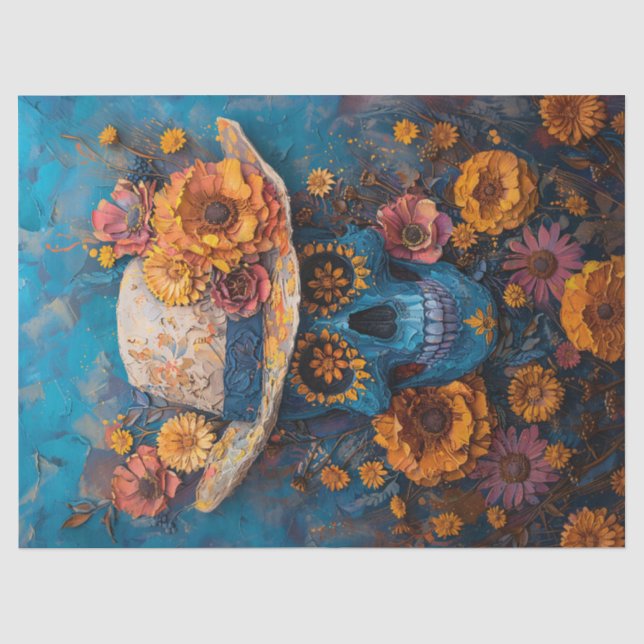 Papel De Seda Malmequeres de Caveira Pintada Dia dos Mortos Deco (Frente )