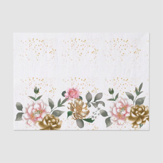 Papel de Seda Manchado com Peônias em Bronze Rosa (Frente )