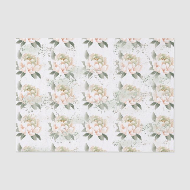 Papel de Seda Manchado Peônias Rosa Bege (Frente )