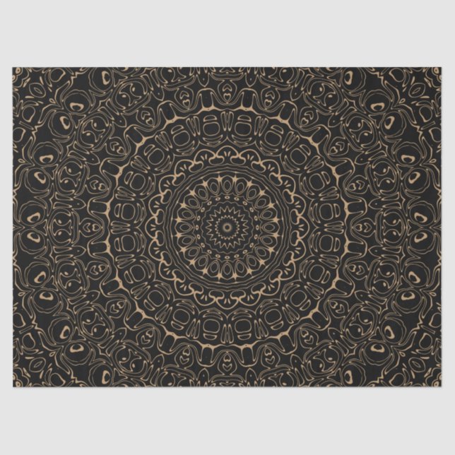 Papel De Seda Mandala Bege de Camelo com Simetria Elegante (Frente )