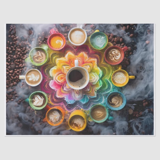 Papel De Seda Mandala de Java Bean, Xícaras Coloridas (Frente )