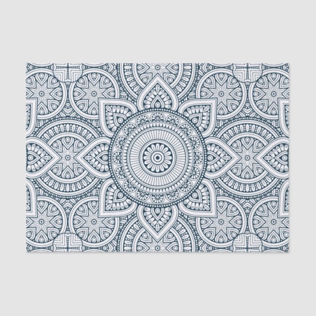 Papel De Seda Mandala floral branca azul geométrica (Frente )