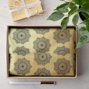 Papel De Seda Mandala Preto em Fundo Dourado Suave