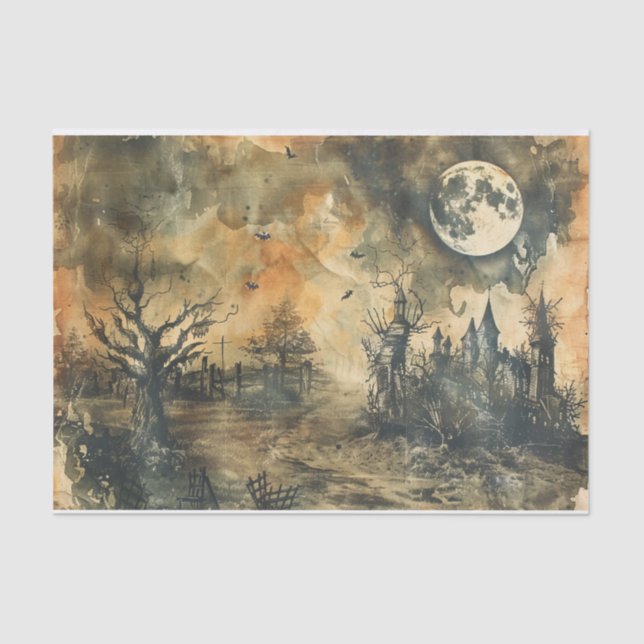 Papel De Seda Mansão de Lua Inundada de Halloween Eerie Forest (Frente )