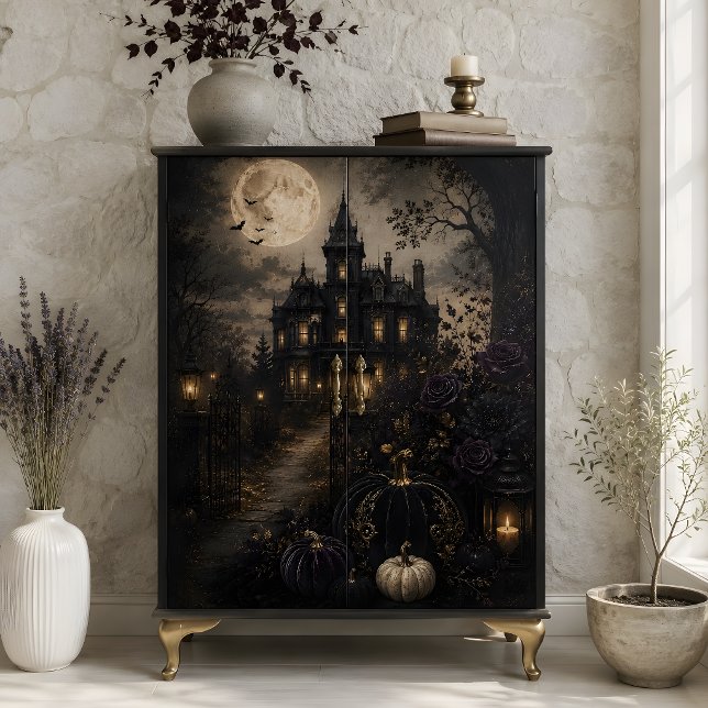 Papel De Seda Mansão Vitoriana Assombrada Lua Cheia Halloween (Haunted Victorian Mansion Full Moon Halloween Tissue Paper)
