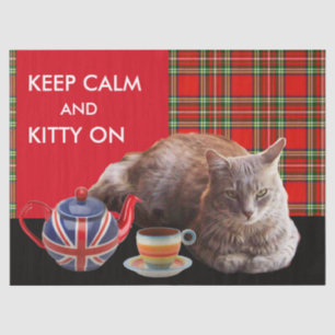 PAPEL DE SEDA "MANTENHA A CALMA E O GATINHO LIGADOS", RED TARTAN
