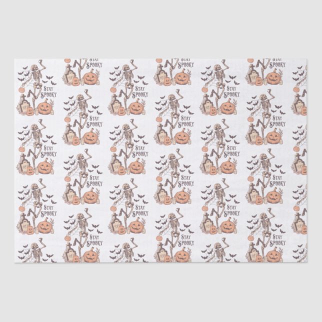 Papel De Seda Mantenha-se mauzinho, cemitério, esqueleto branco (Frente )