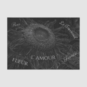 Papel De Seda Manuscrito De Descolagem Floral A Preto E Branco