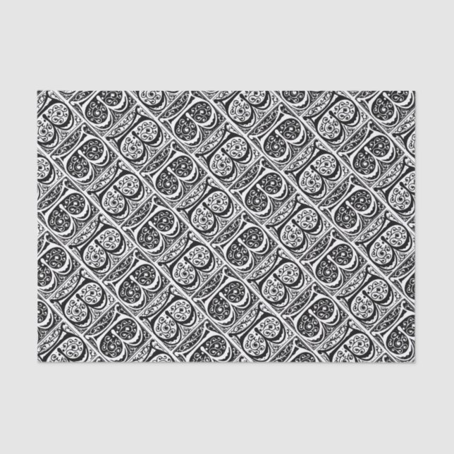 Papel De Seda Manuscrito medieval monograma iluminado da letra B (Frente )