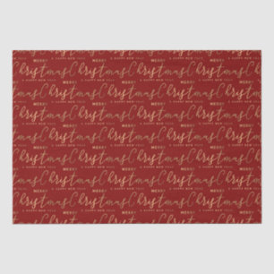 Papel De Seda Manuscrito vermelho e Dourado de tipografia Feliz