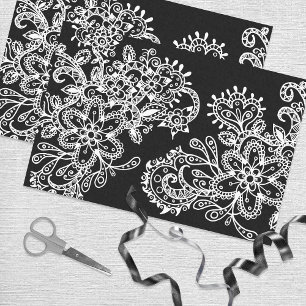 Papel De Seda Mão desenhada Preta e Branco Flores de Mandala