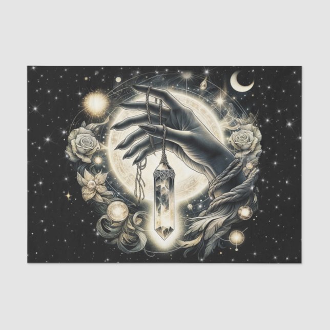 Papel De Seda Mão Segurando um Cristal sob a Lua (Frente )