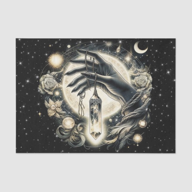 Papel De Seda Mão segurando um cristal sob o luar (Frente )