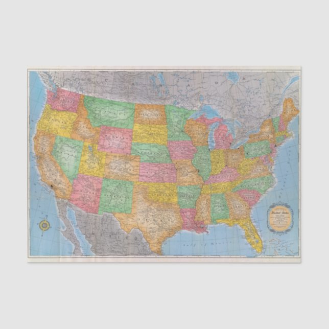 Papel De Seda Mapa 3 dos Estados Unidos (Frente )