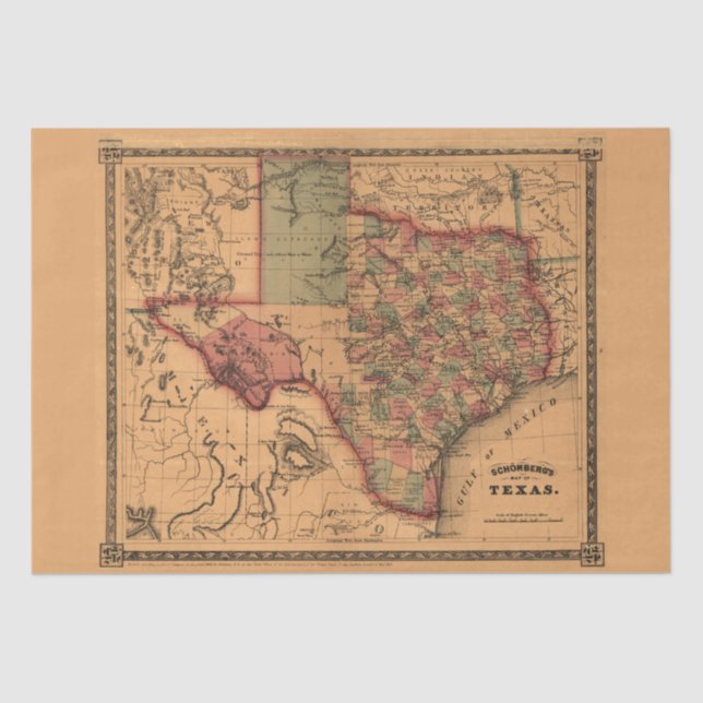 Papel De Seda Mapa antigo do Texas nº 1 (Frente )