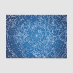 Papel De Seda Mapa Astroógico Branco e Azul