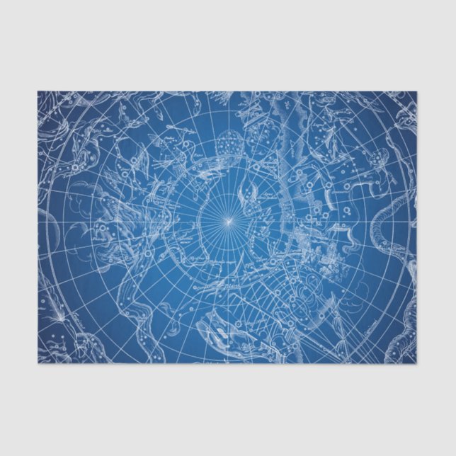 Papel De Seda Mapa Astroógico Branco e Azul (Frente )