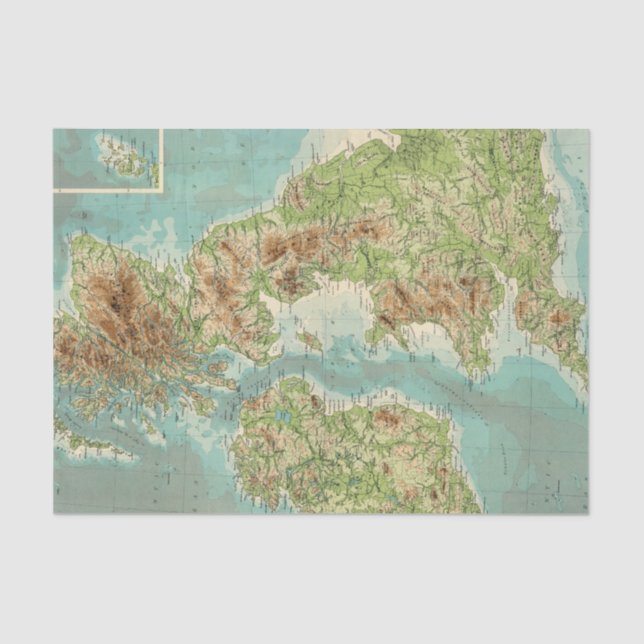 Papel De Seda Mapa bathyorographical das ilhas britânicas (Frente )