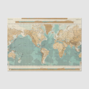 Papel De Seda Mapa bathyorographical do mundo