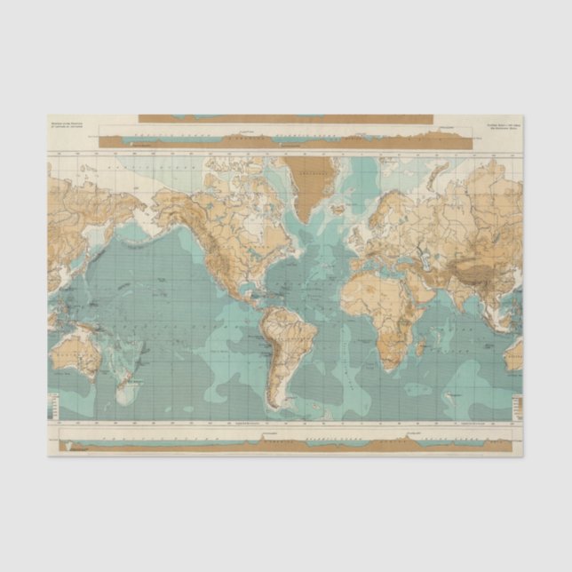 Papel De Seda Mapa bathyorographical do mundo (Frente )