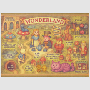 Papel De Seda Mapa Caprichoso das Aventuras de Alice no País das