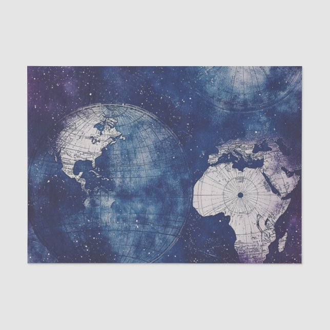 Papel De Seda Mapa Celestial Antigo Roxo Cósmico do Mundo (Frente )