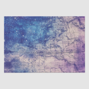 Papel De Seda Mapa Celestial Roxo Místico do Mundo