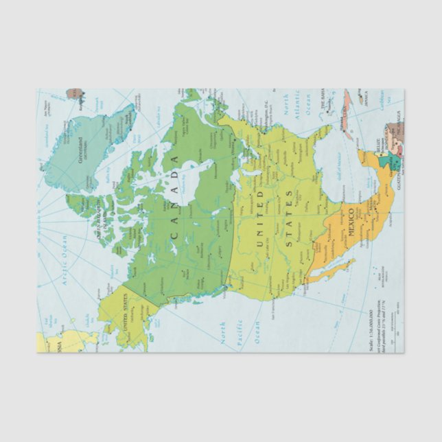 Papel De Seda Mapa da América do Norte (Frente )