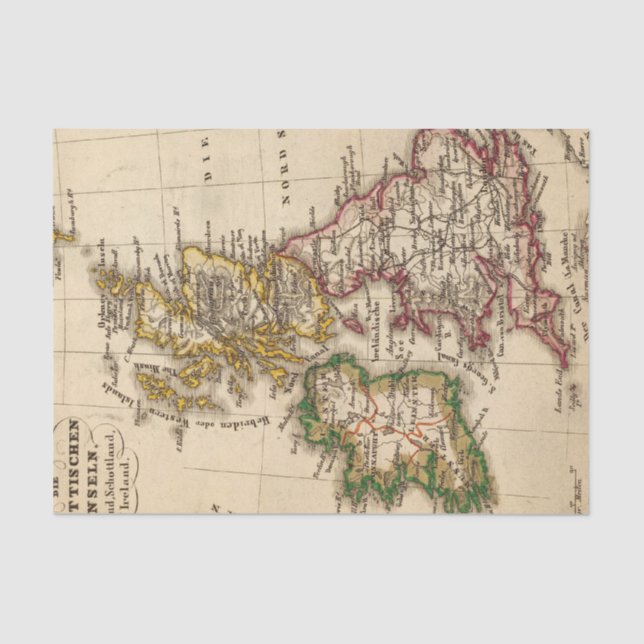 Papel De Seda Mapa das ilhas britânicas (Frente )