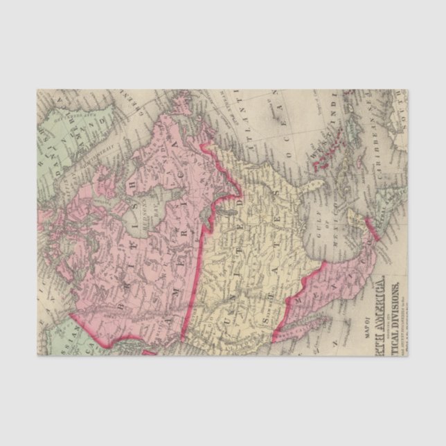 Papel De Seda Mapa de America do Norte (Frente )